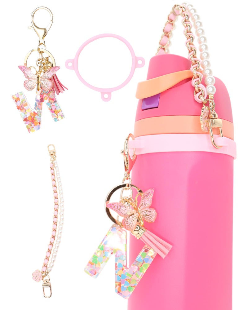 TOVICE Letter Accessories for Owala Water Bottle 24-40oz, 3PC Cute Initial Keychain & Water Bottle Handle Strap with a Thick Elastic Silicone Ring Holder - Image 1